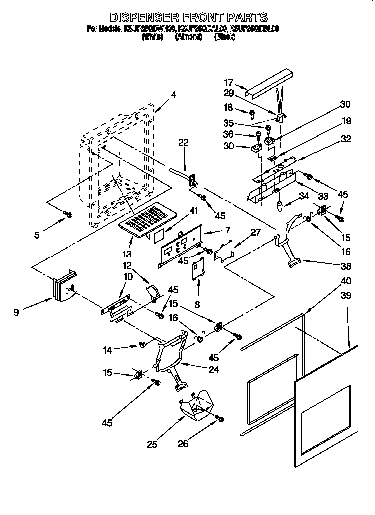 KitchenAid KSUP25QDBL00 dispenser front diagram