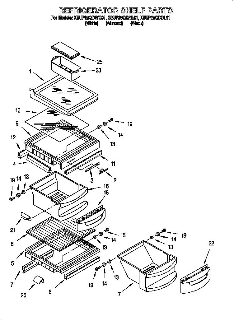KitchenAid KSUP25QDAL01 refrigerator shelf diagram