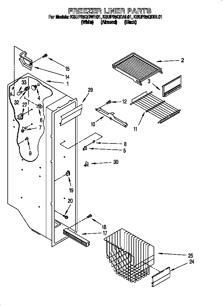 KitchenAid KSUP25QDAL01 freezer liner diagram