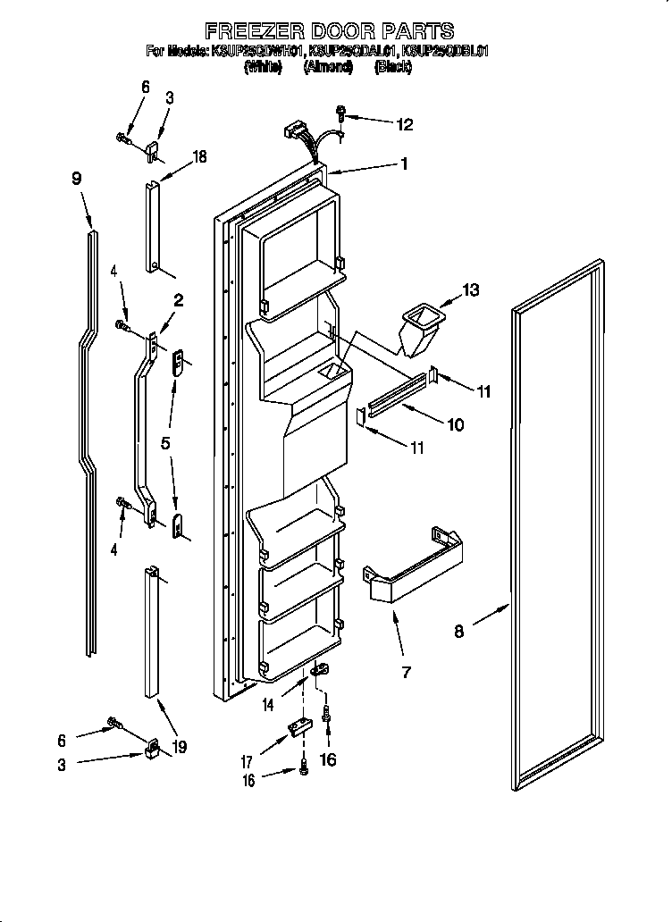KitchenAid KSUP25QDAL01 freezer door diagram