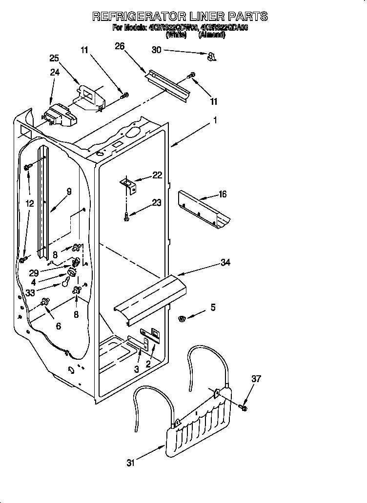 KitchenAid 4KSRS22QDW00 refrigerator liner diagram