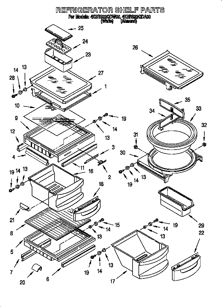 KitchenAid 4KSRS22QDW00 refrigerator shelf diagram