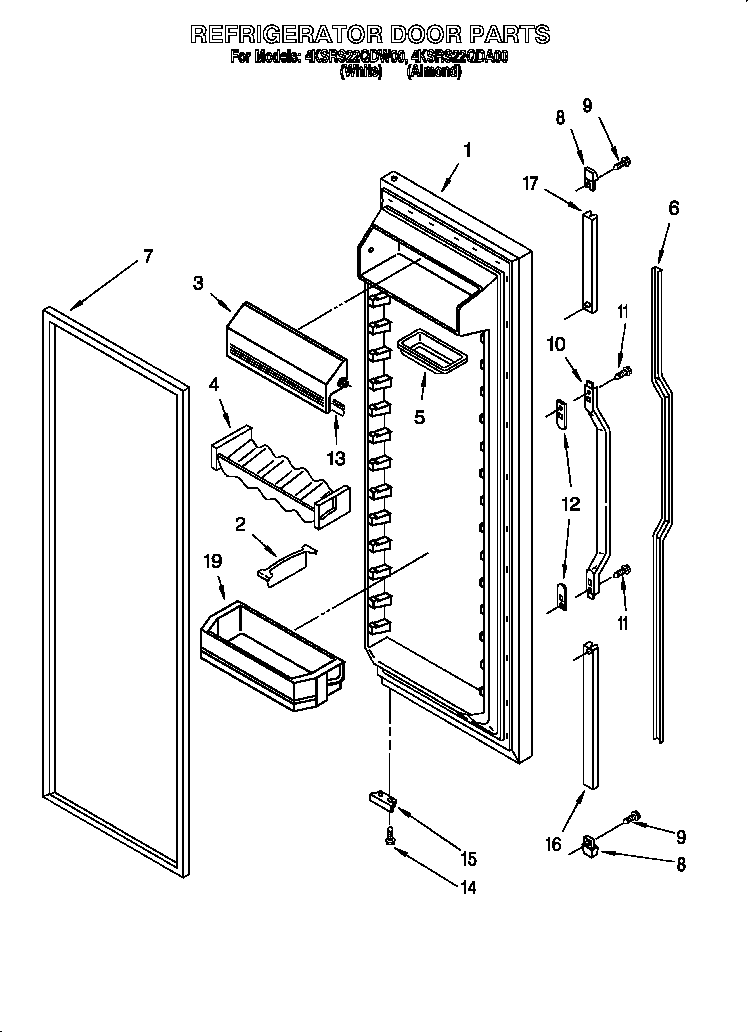 KitchenAid 4KSRS22QDW00 refrigerator door diagram