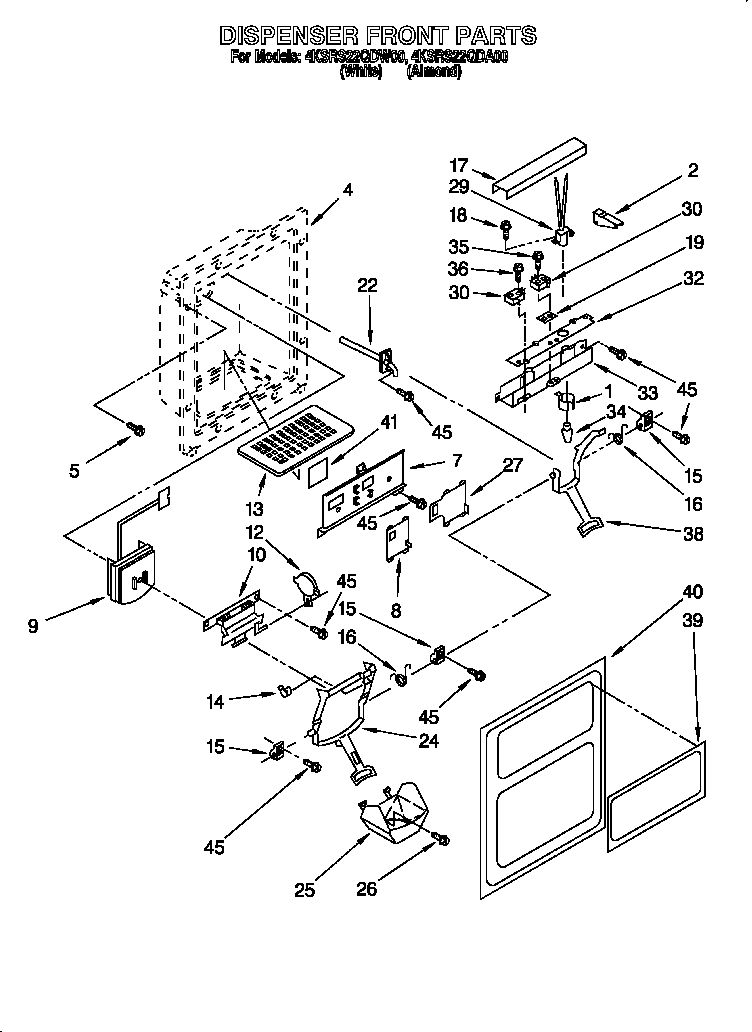 KitchenAid 4KSRS22QDW00 dispenser front diagram