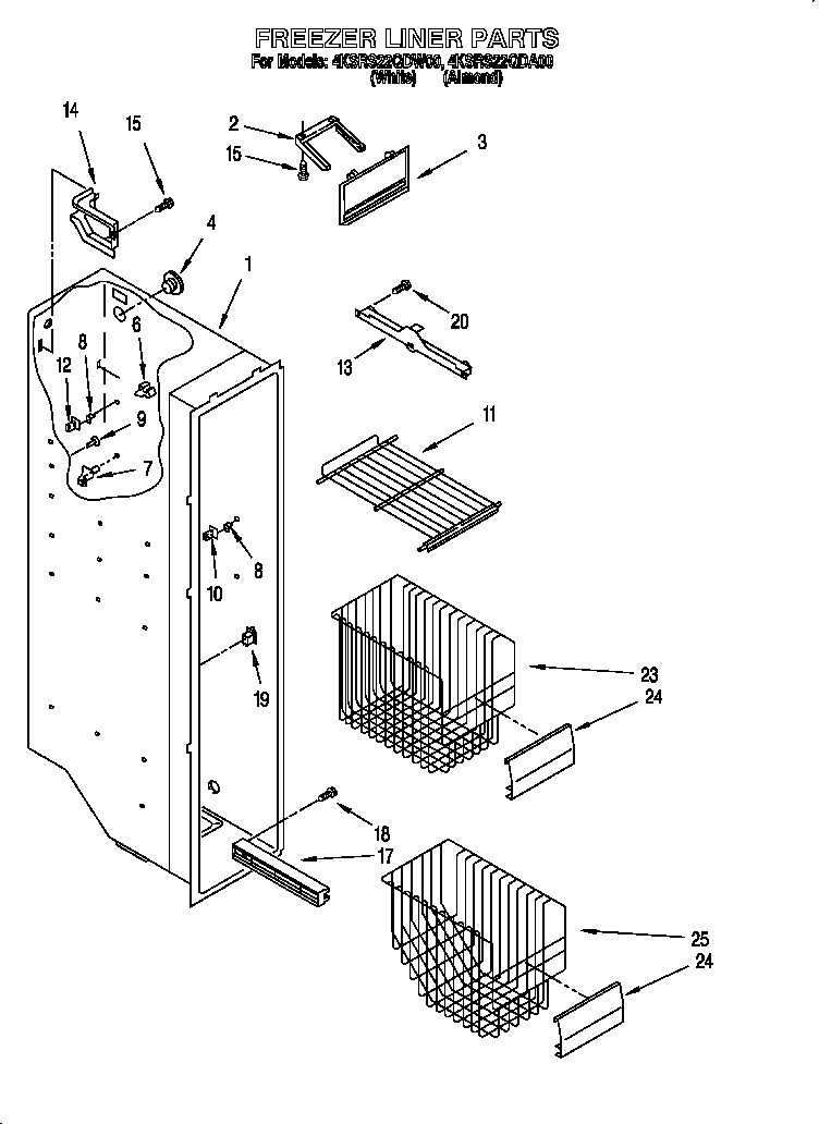 KitchenAid 4KSRS22QDW00 freezer liner diagram