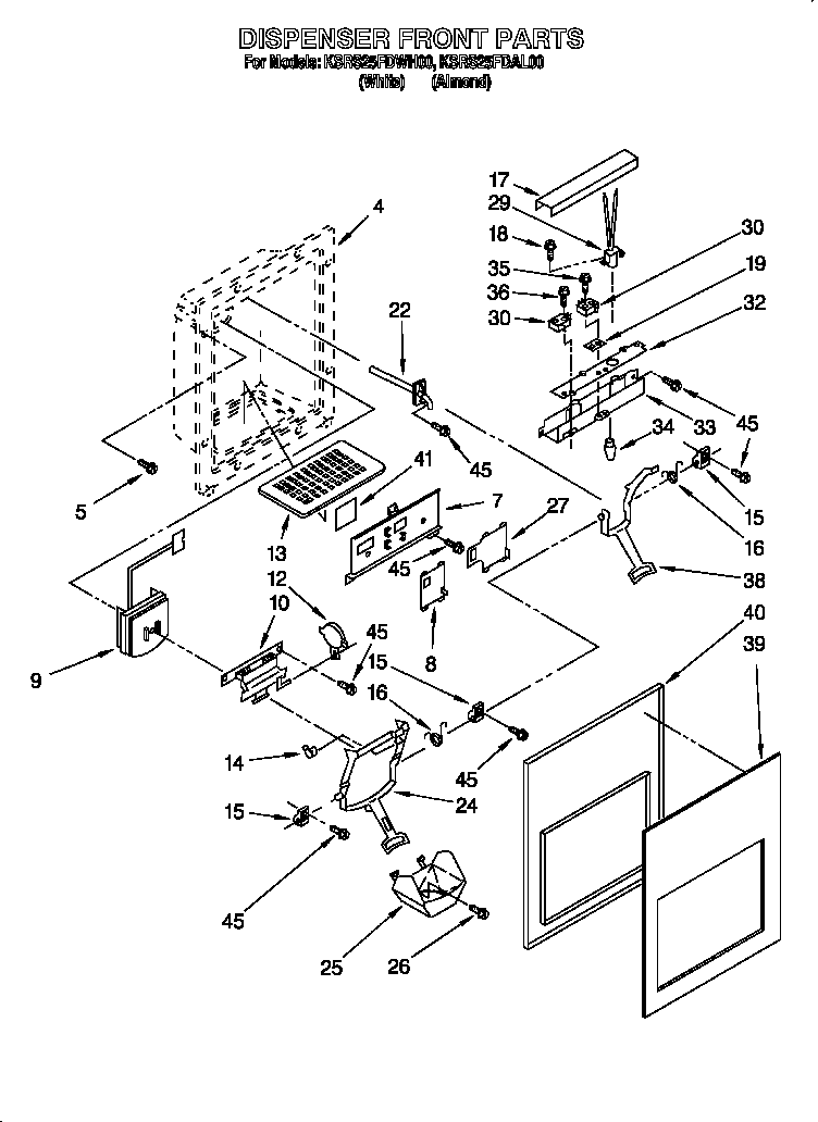KitchenAid KSRS25FDWH00 dispenser front diagram