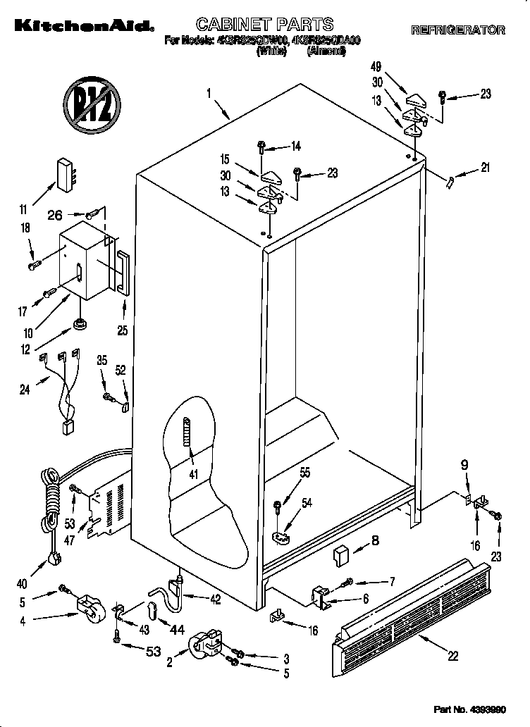 KitchenAid 4KSRS25QDW00 cabinet diagram
