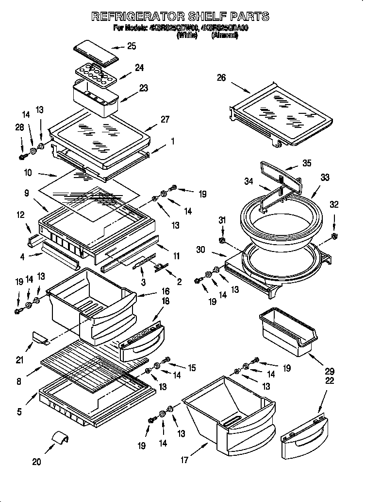KitchenAid 4KSRS25QDW00 refrigerator shelf diagram