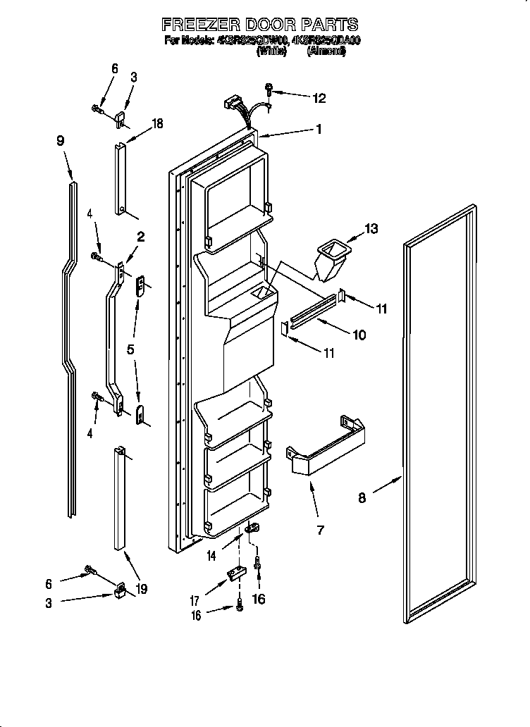 KitchenAid 4KSRS25QDW00 freezer door diagram