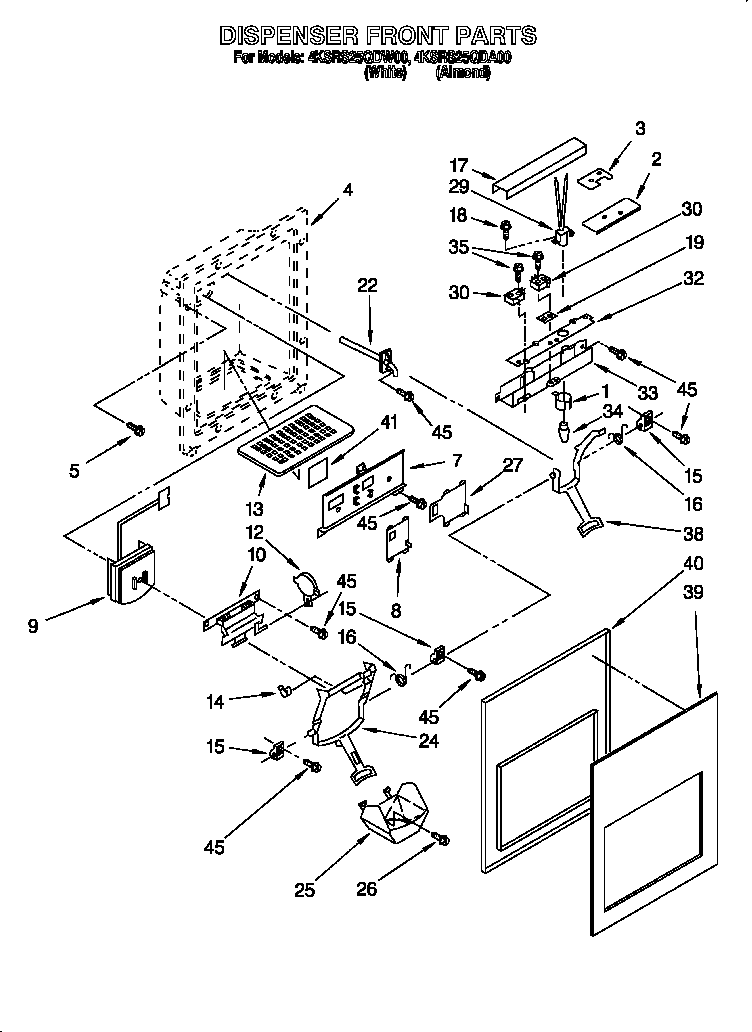 KitchenAid 4KSRS25QDW00 dispenser front diagram