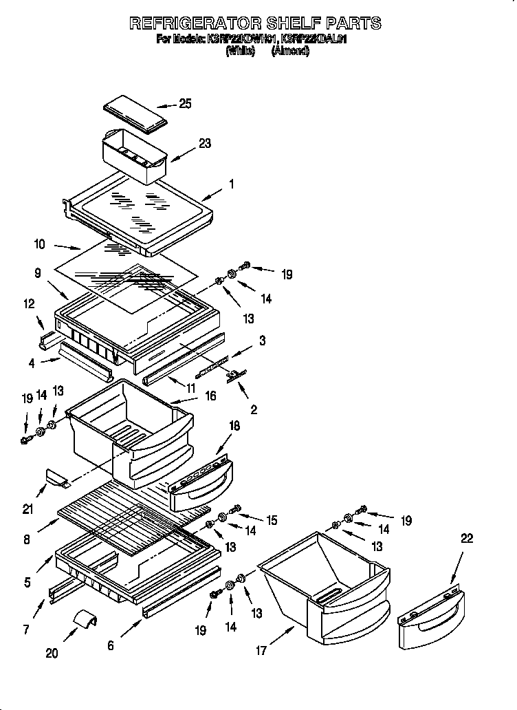 KitchenAid KSRP22KDWH01 refrigerator shelf diagram