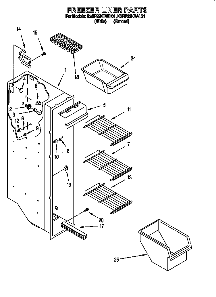 KitchenAid KSRP22KDWH01 freezer liner diagram