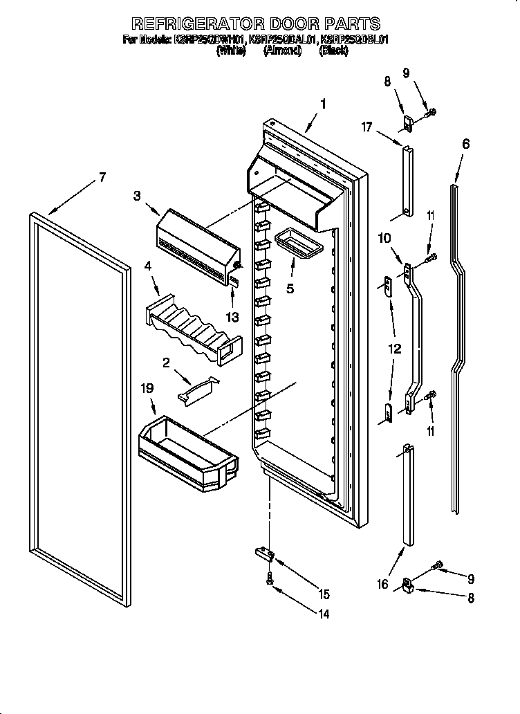 KitchenAid KSRP25QDWH01 refrigerator door diagram