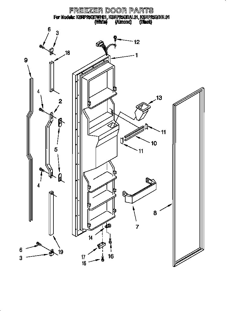 KitchenAid KSRP25QDWH01 freezer door diagram