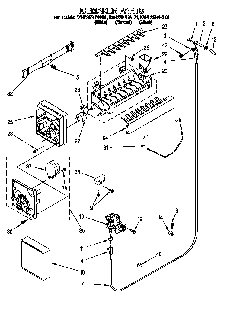 KitchenAid KSRP25QDWH01 icemaker diagram