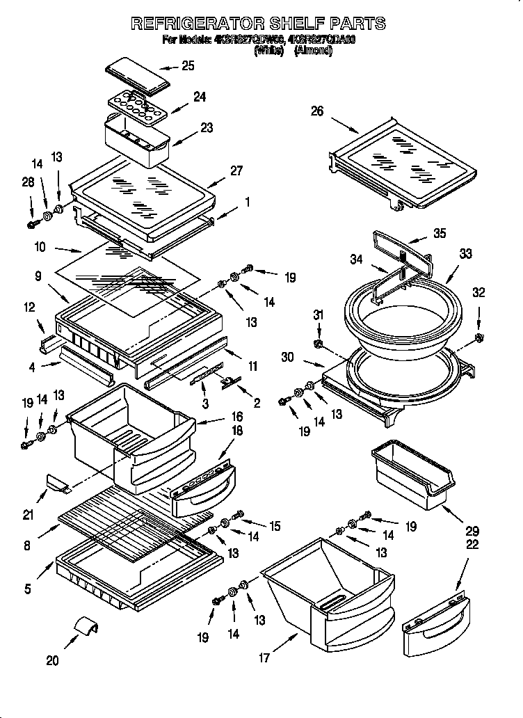 KitchenAid 4KSRS27QDA00 refrigerator shelf diagram