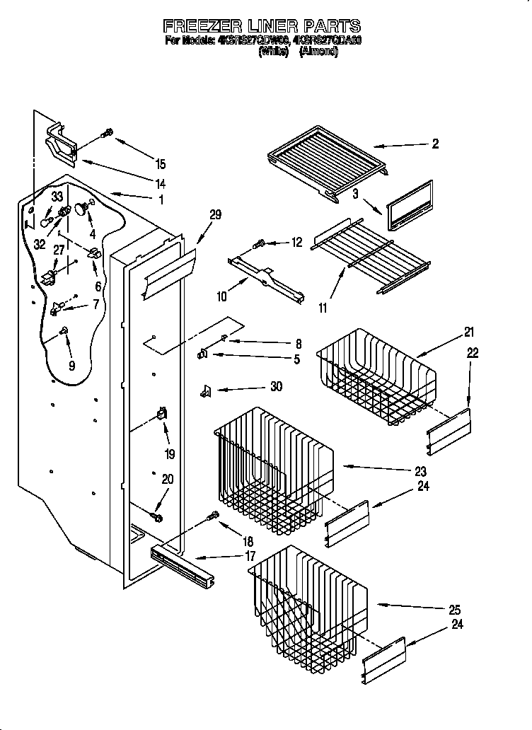 KitchenAid 4KSRS27QDA00 freezer liner diagram