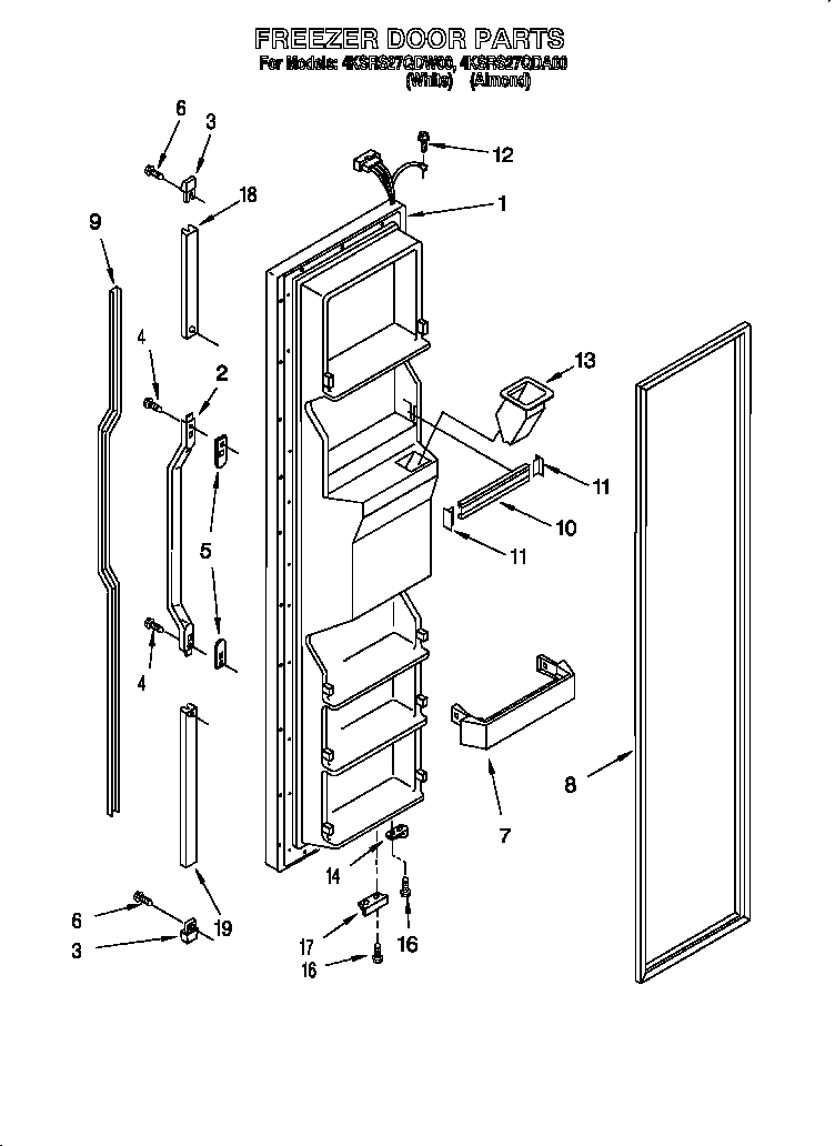 KitchenAid 4KSRS27QDA00 freezer door diagram