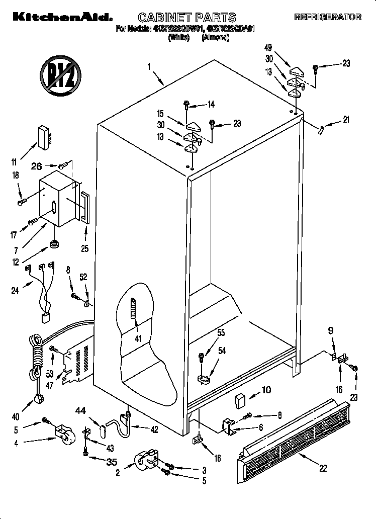 KitchenAid 4KSRS22QDW01 cabinet diagram