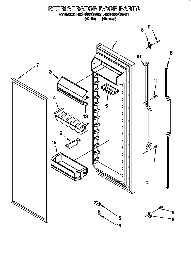 KitchenAid 4KSRS22QDW01 refrigerator door diagram