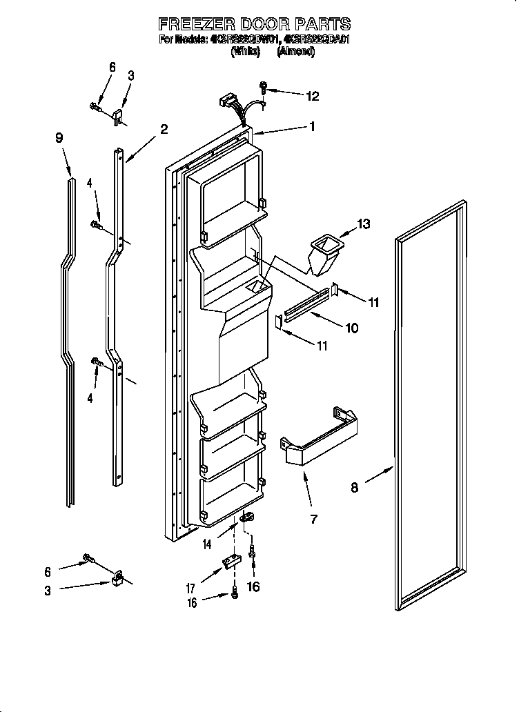 KitchenAid 4KSRS22QDW01 freezer door diagram