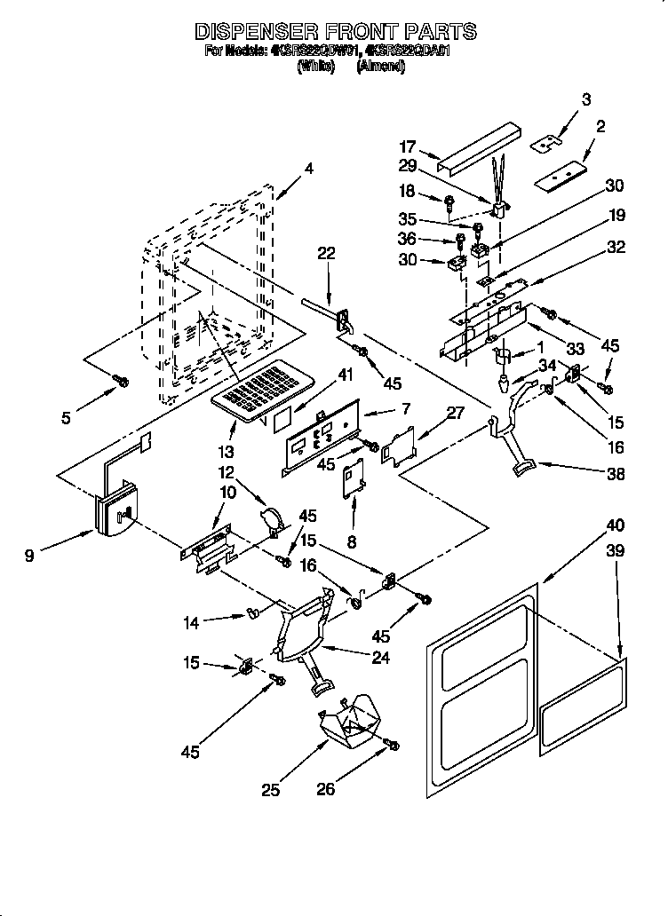 KitchenAid 4KSRS22QDW01 dispenser front diagram