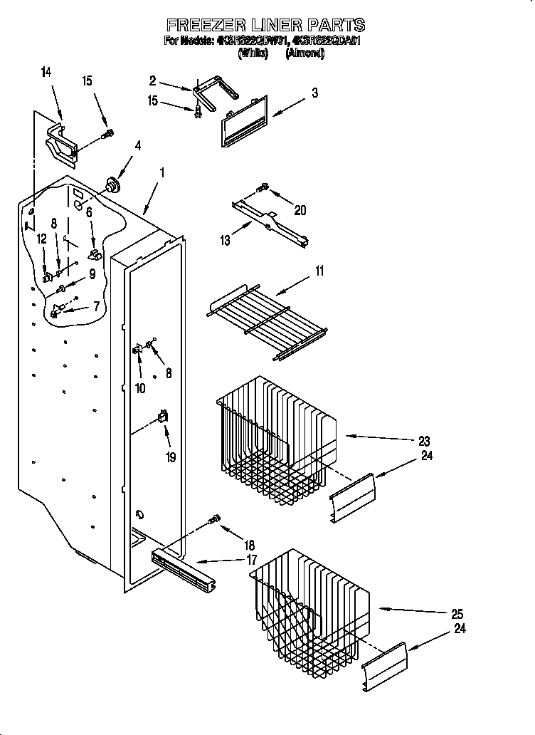 KitchenAid 4KSRS22QDW01 freezer liner diagram