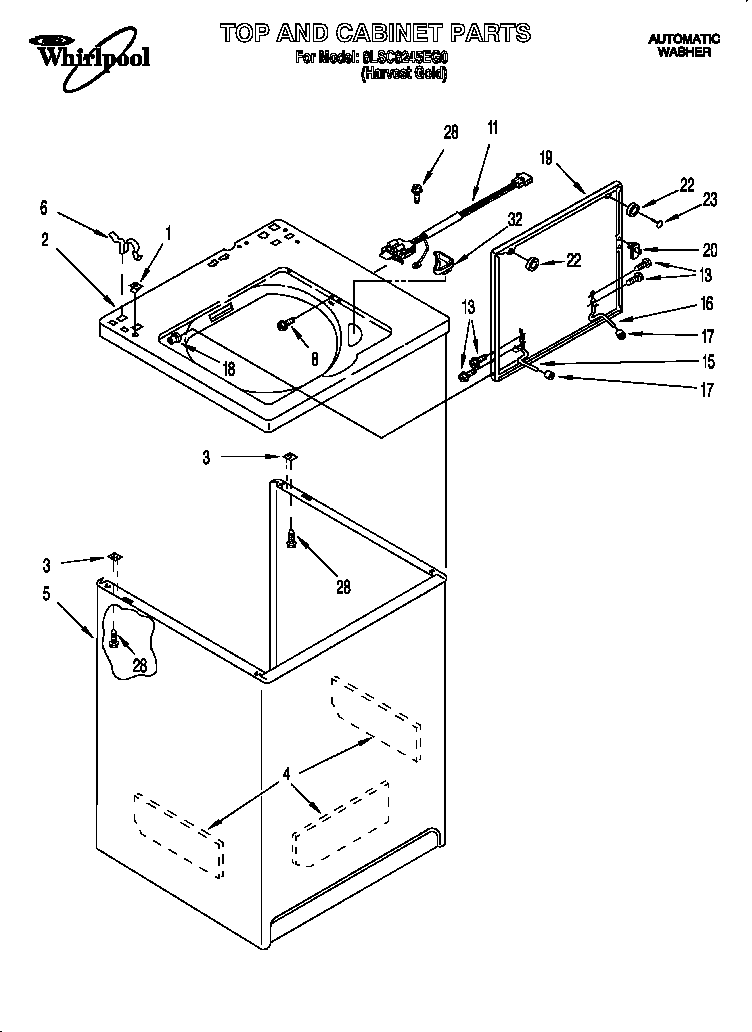 Whirlpool 8LSC8245EG0 top and cabinet diagram