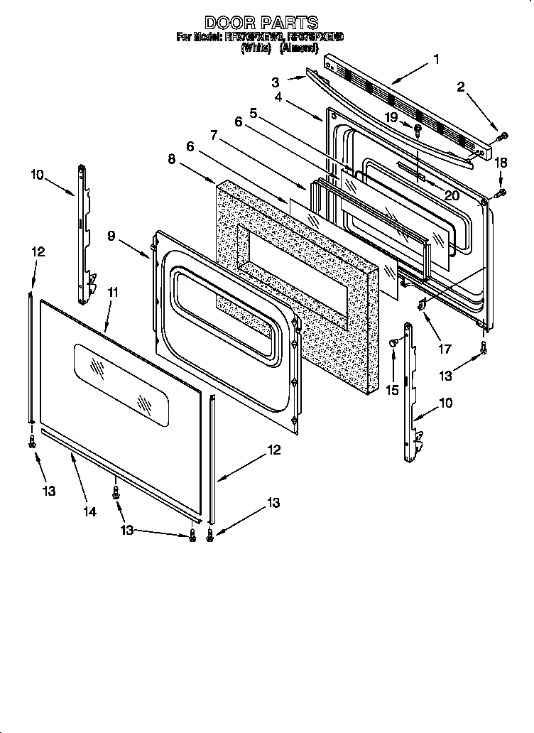 Whirlpool RF376PXEW0 door diagram