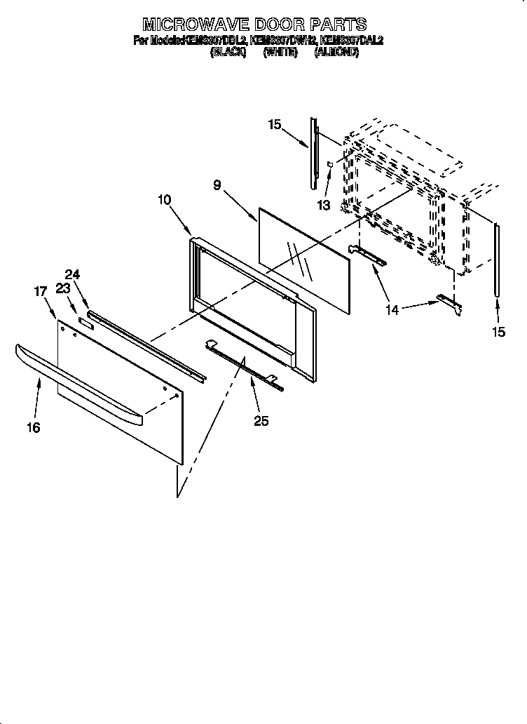 KitchenAid KEMS307DBL2 microwave door diagram