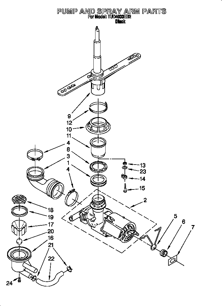 Whirlpool TUD4000EB2 pump and sprayarm diagram
