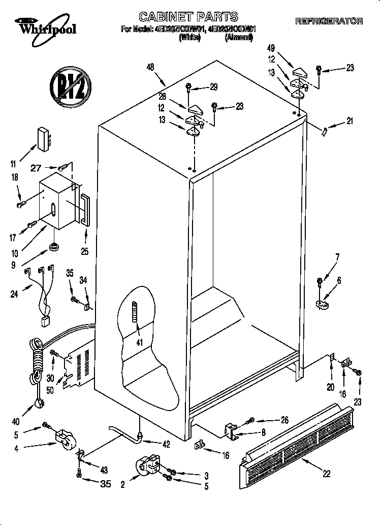 Whirlpool 4ED20ZKXDN01 cabinet diagram