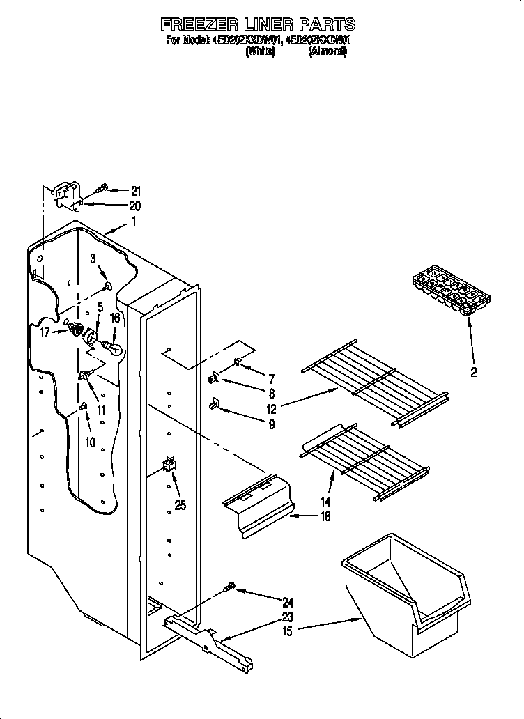 Whirlpool 4ED20ZKXDN01 freezer liner diagram