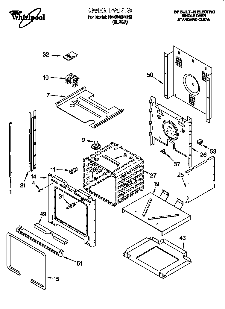 Whirlpool RBS240PDB3 oven diagram