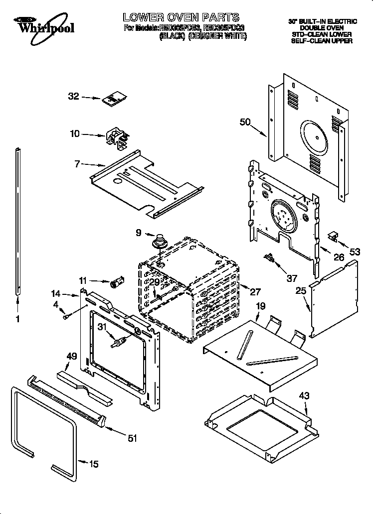 Whirlpool RBD305PDB3 lower oven diagram