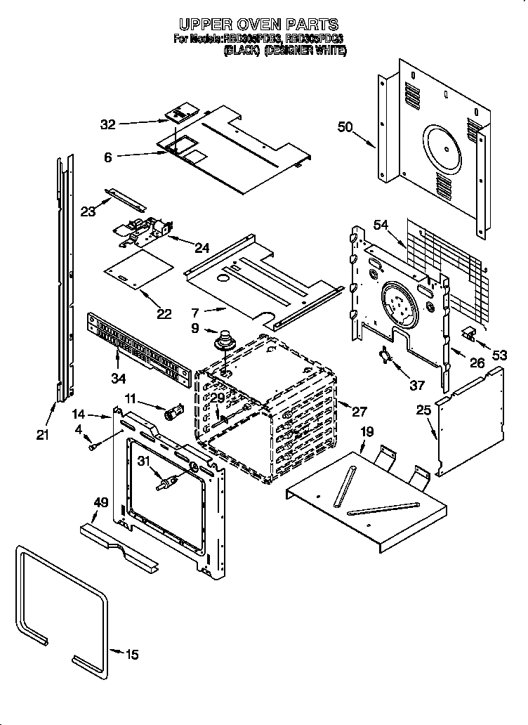 Whirlpool RBD305PDB3 upper oven diagram