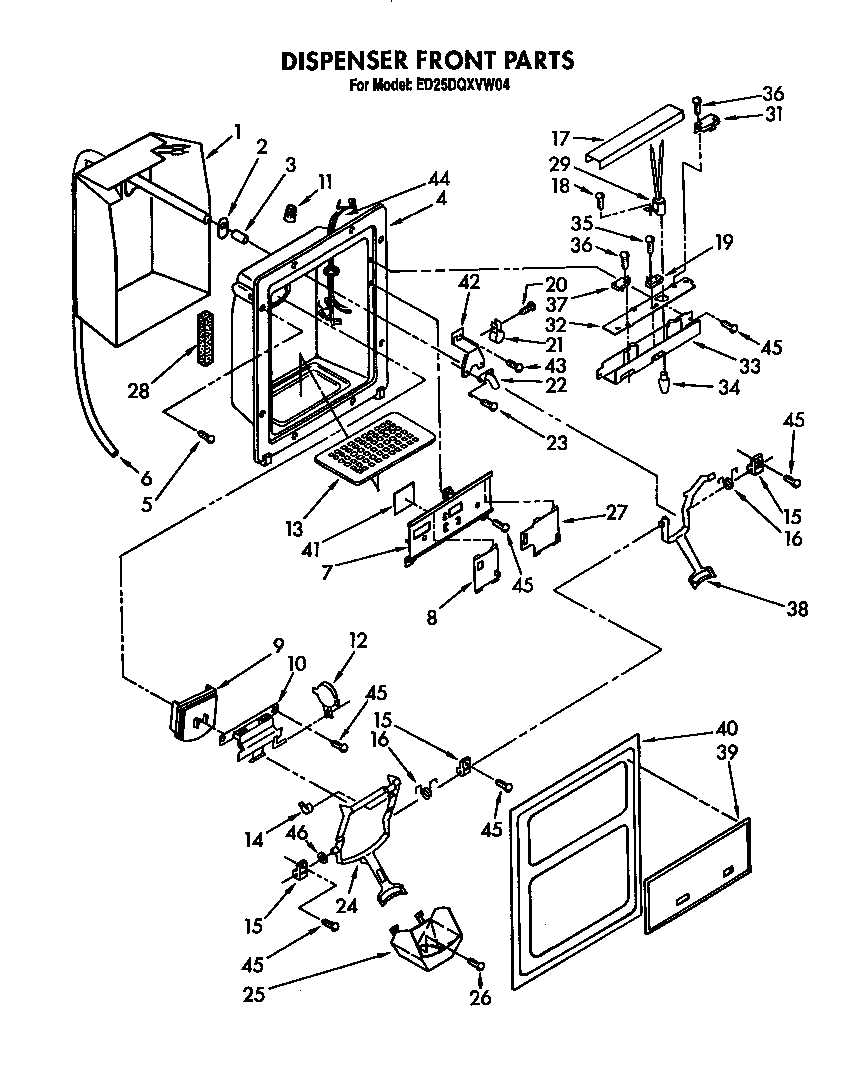 Whirlpool ED25DQXVP04 dispenser front diagram