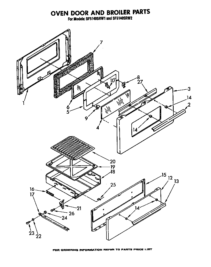 Whirlpool SF5140SRW1 oven door and broiler diagram