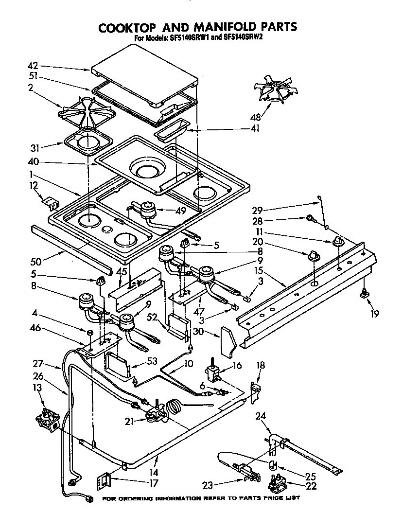Whirlpool SF5140SRW1 cooktop and manifold diagram