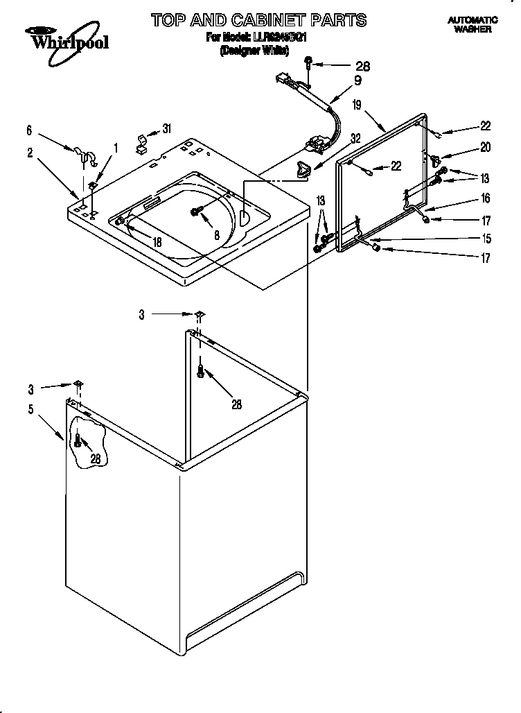 Whirlpool LLR9245BQ1 top and cabinet diagram