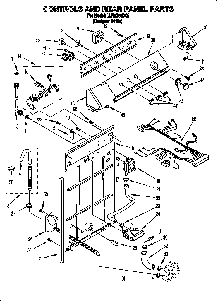 Whirlpool LLR9245BQ1 controls and rear panel diagram