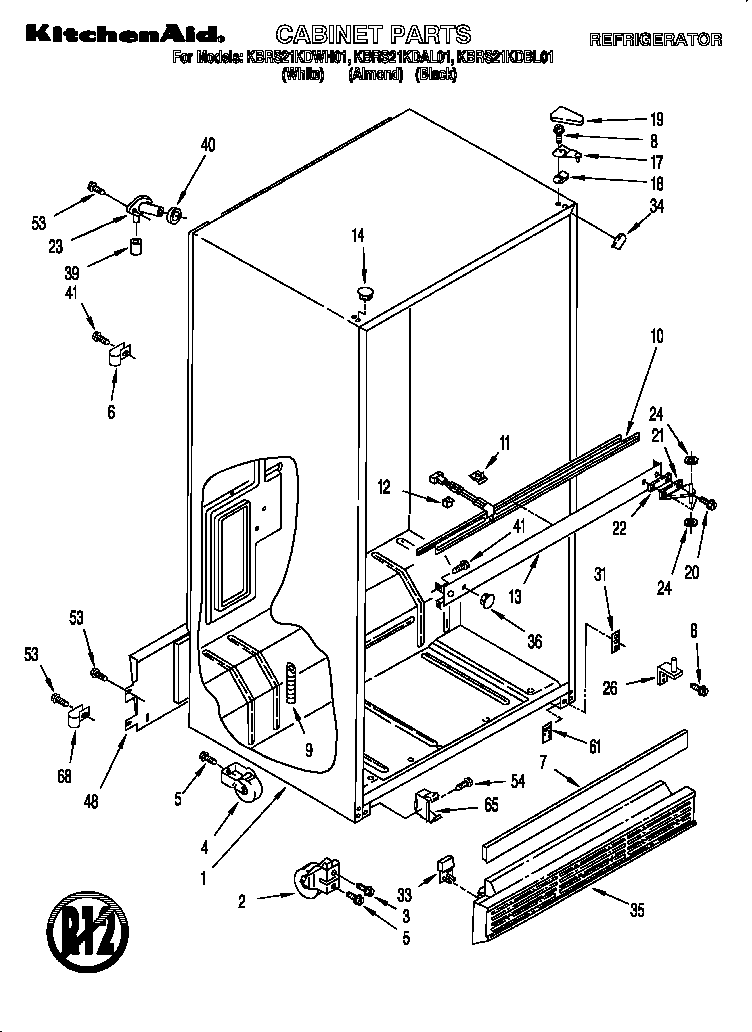KitchenAid KBRS21KDWH01 cabinet diagram