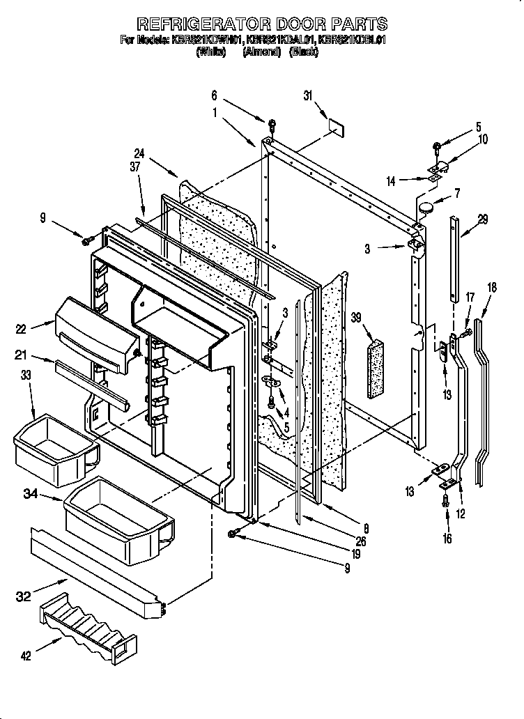 KitchenAid KBRS21KDWH01 refrigerator door diagram