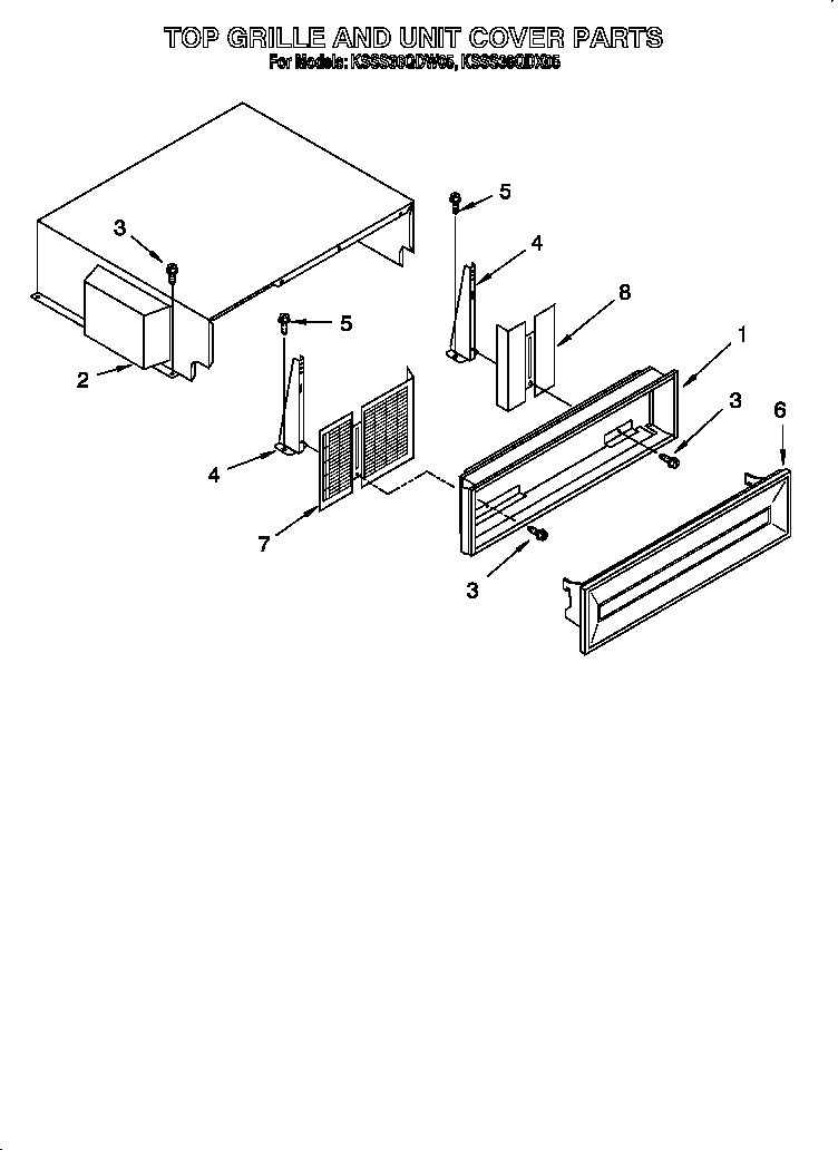 KitchenAid KSSS36QDX05 top grille and unit cover diagram