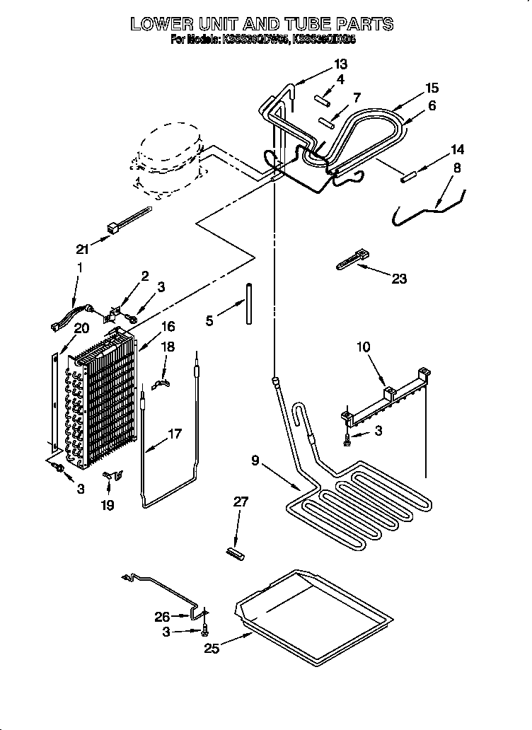 KitchenAid KSSS36QDX05 lower unit and tube diagram