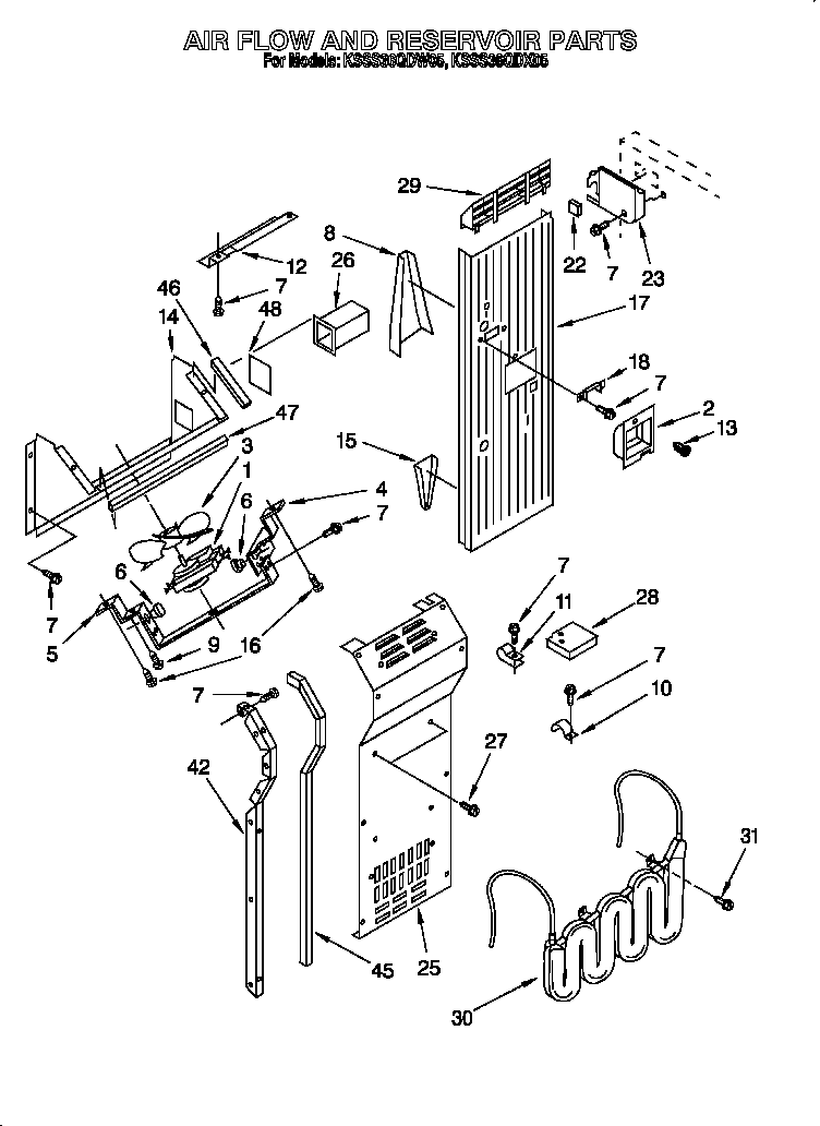 KitchenAid KSSS36QDX05 air flow and reservoir diagram