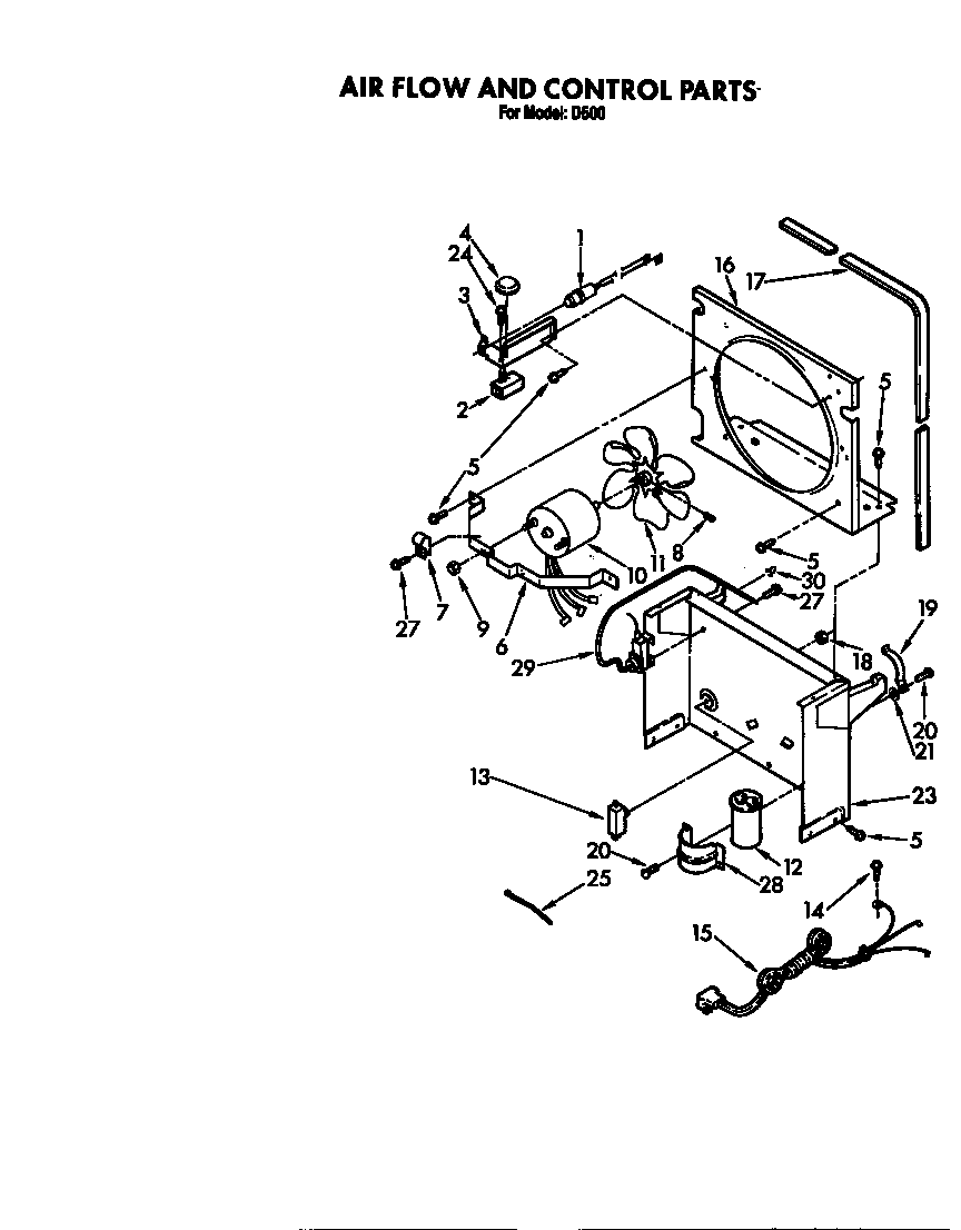 Whirlpool D500 air flow and control parts diagram