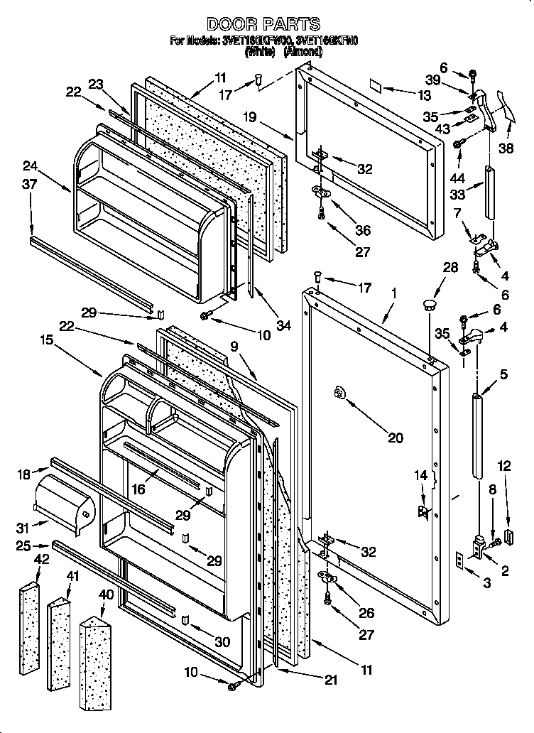 Whirlpool 3VET16GKFN00 door diagram