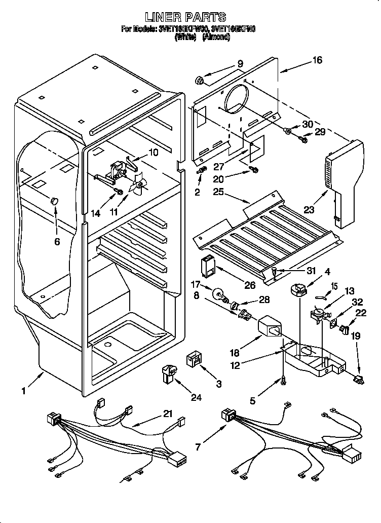 Whirlpool 3VET16GKFN00 liner diagram