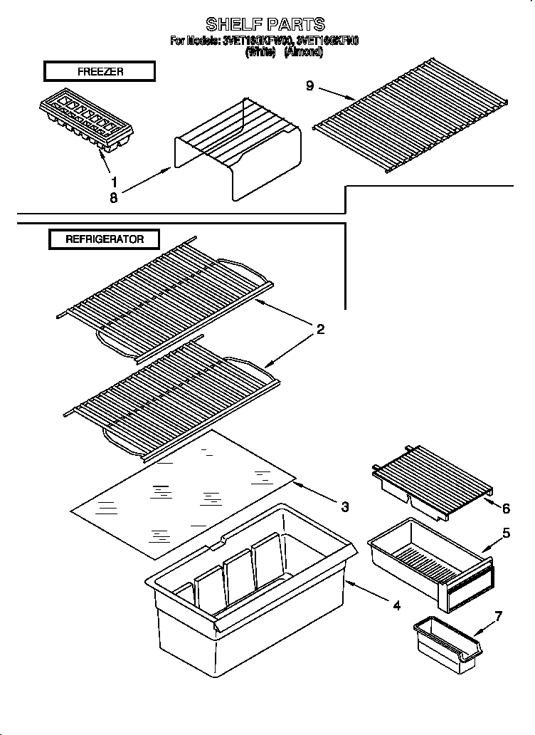 Whirlpool 3VET16GKFN00 shelf diagram